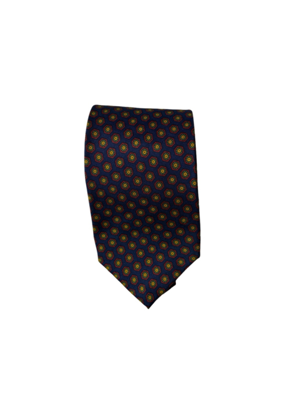 Lauren Ralph Lauren Tie Navy Red Gold Geometric Medallion Hand Finished